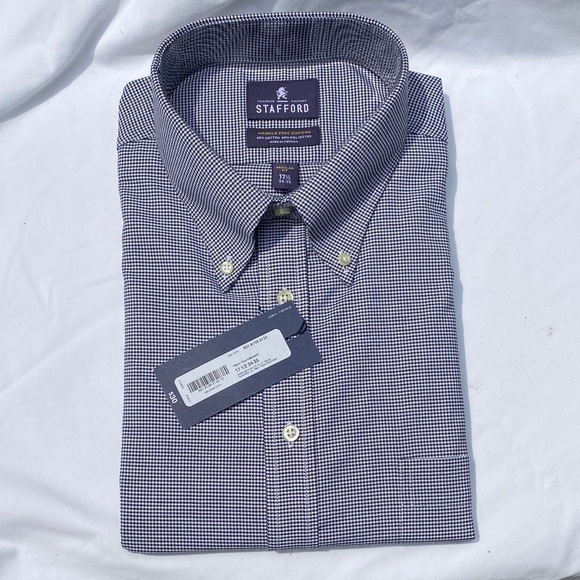Stafford Other - Stafford Men's Navy Houndstooth Checkered Long-Sleeved Dress Shirt 17 1/2 34-35